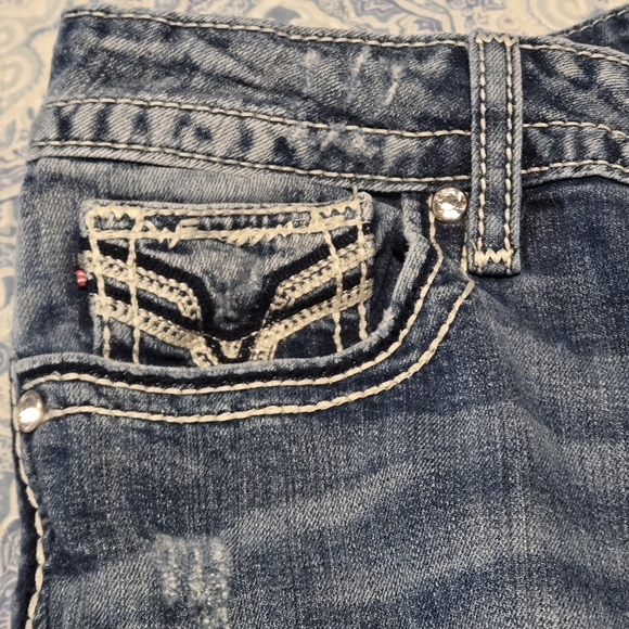 Y2K VIGOSS The Dublin Capri Jeans 9/10 Blue Embellished Rhinestone Bling Denim - Picture 4 of 16
